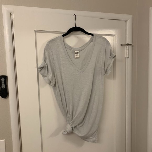 PINK Victoria's Secret Tops - VS PINK Grey V-Neck Tee Size L